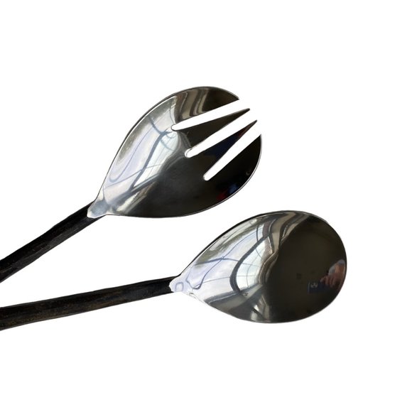 Vintage Hand Forged Rustic Primitive Salad Tongs Spoon Fork Serving Utensils - Picture 5 of 16